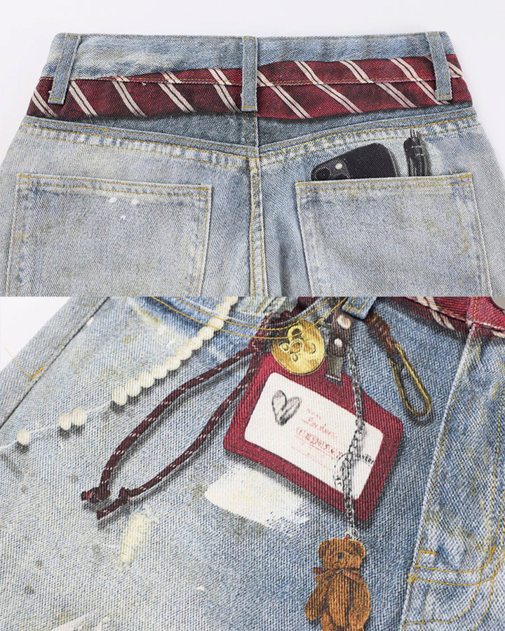 Printed Deconstructed Vintage Wide Denim Jean - Image 7