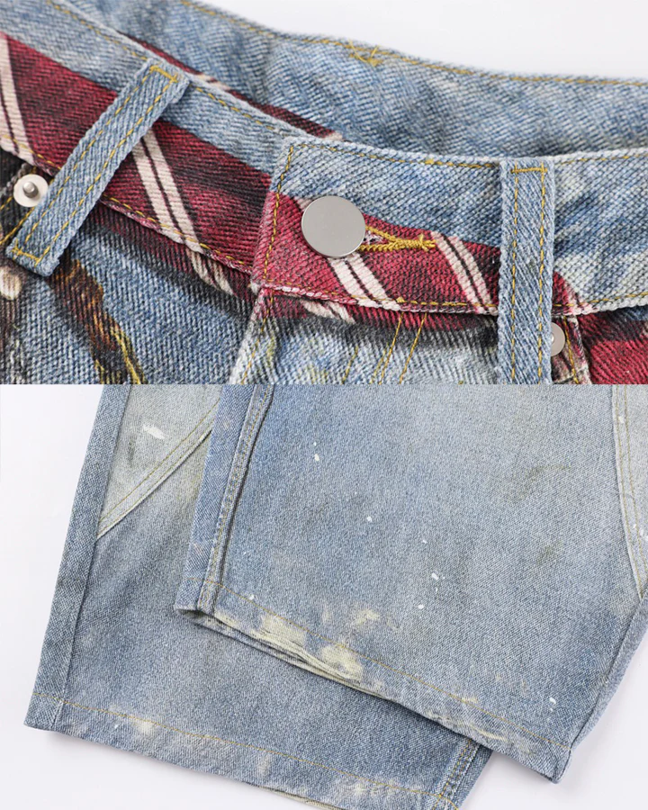 Printed Deconstructed Vintage Wide Denim Jean - Image 8