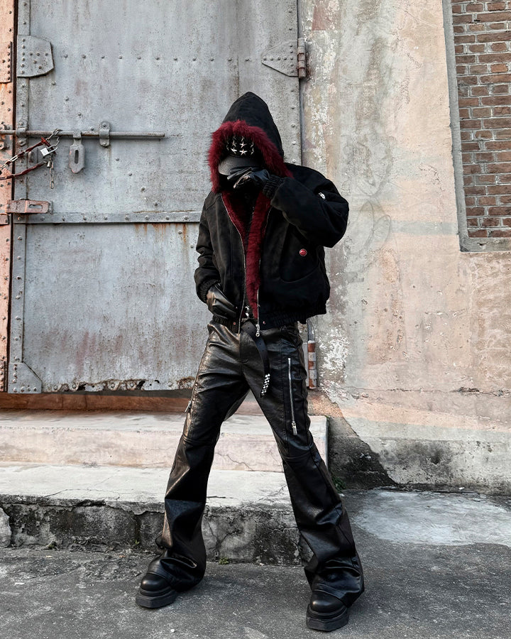 PU Leather Textured Straight-Leg Pants - Image 10