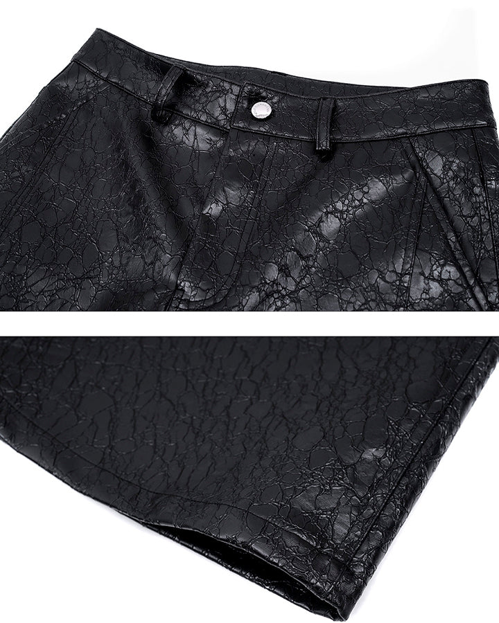 PU Leather Textured Straight-Leg Pants - Image 11