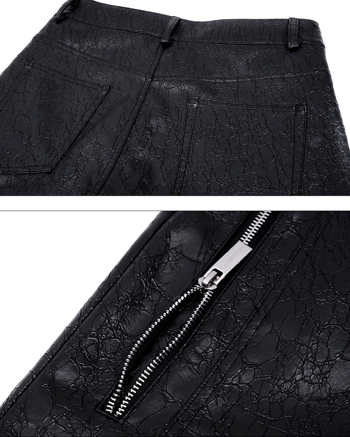 PU Leather Textured Straight-Leg Pants - Image 12