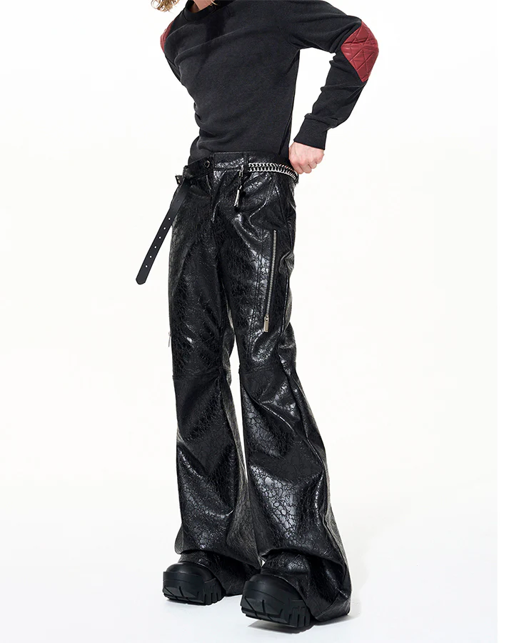 PU Leather Textured Straight-Leg Pants - Image 2