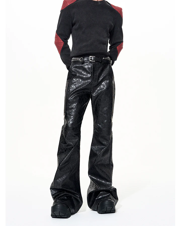 PU Leather Textured Straight-Leg Pants - Image 3