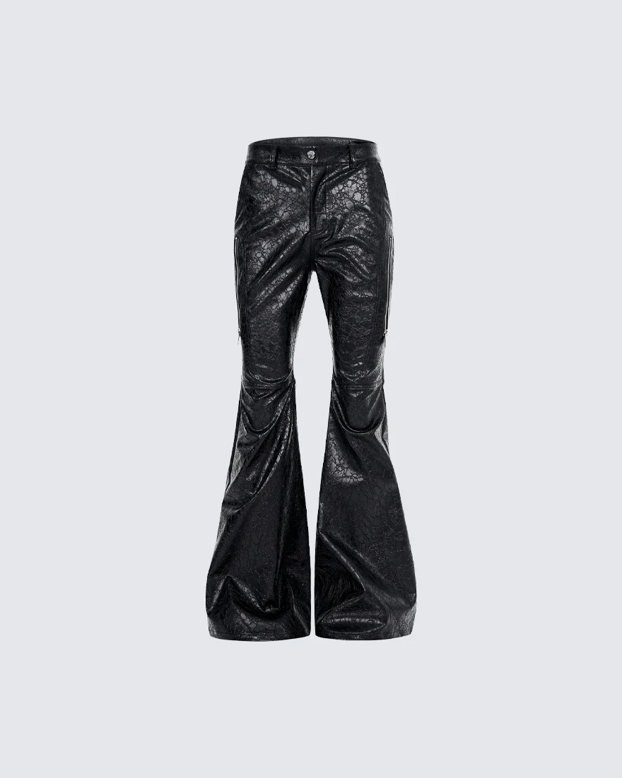 PU Leather Textured Straight-Leg Pants - Image 4