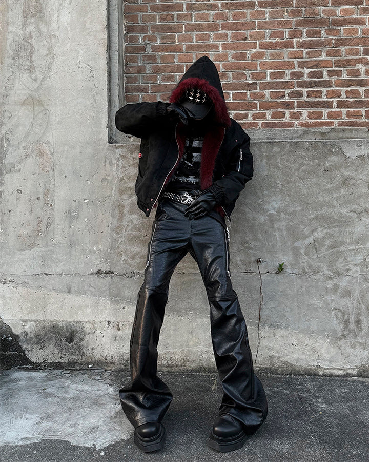 PU Leather Textured Straight-Leg Pants - Image 6