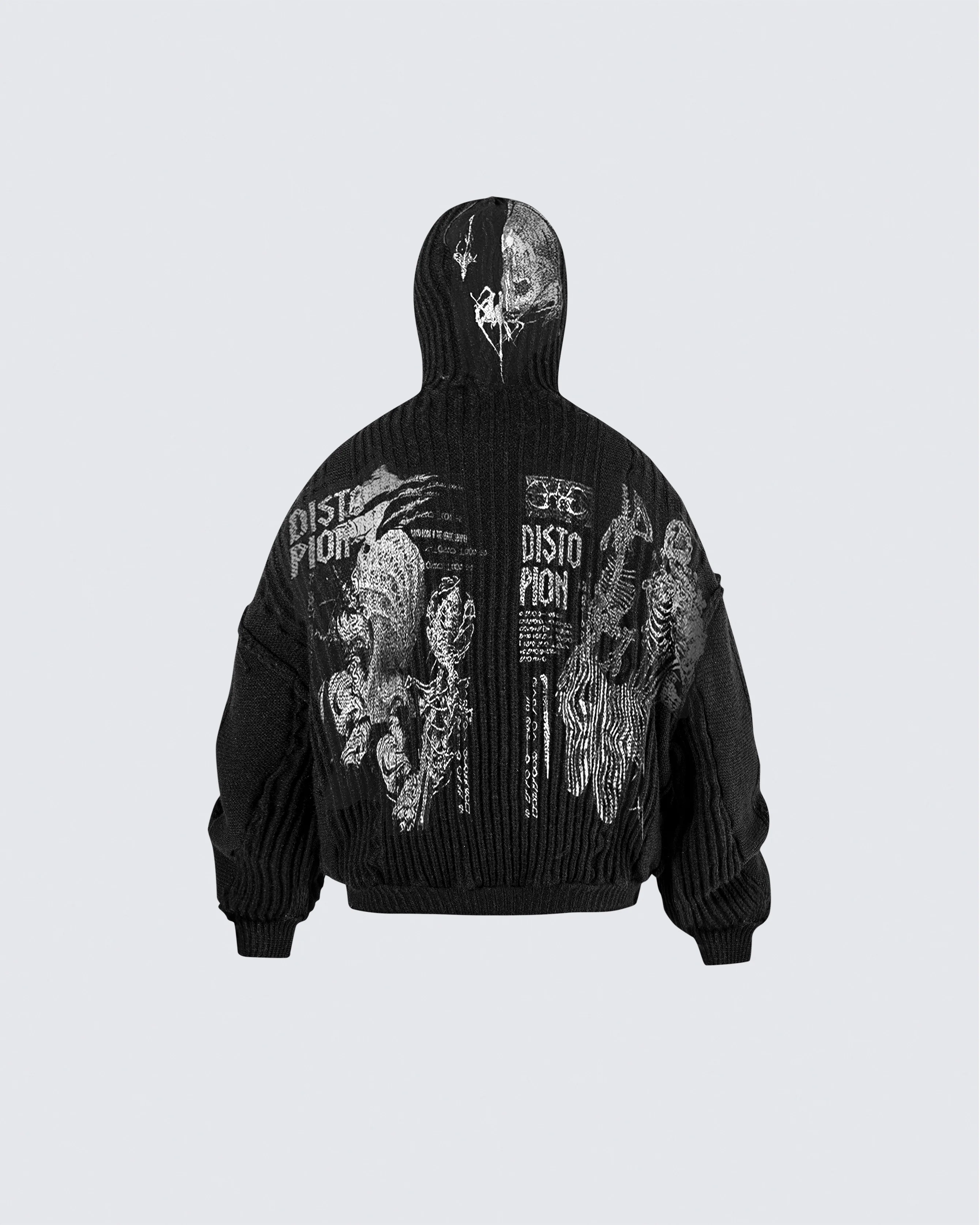 Punk Graphic Distressed Knit Hoodie - Image 3