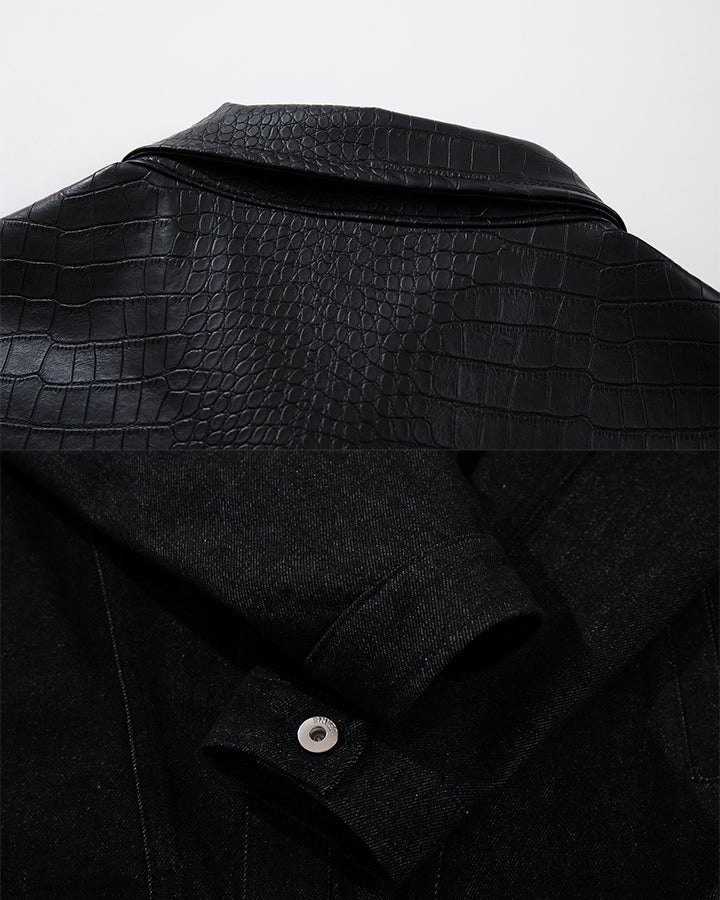 Raw Denim Leather Patchwork Jacket - Image 12