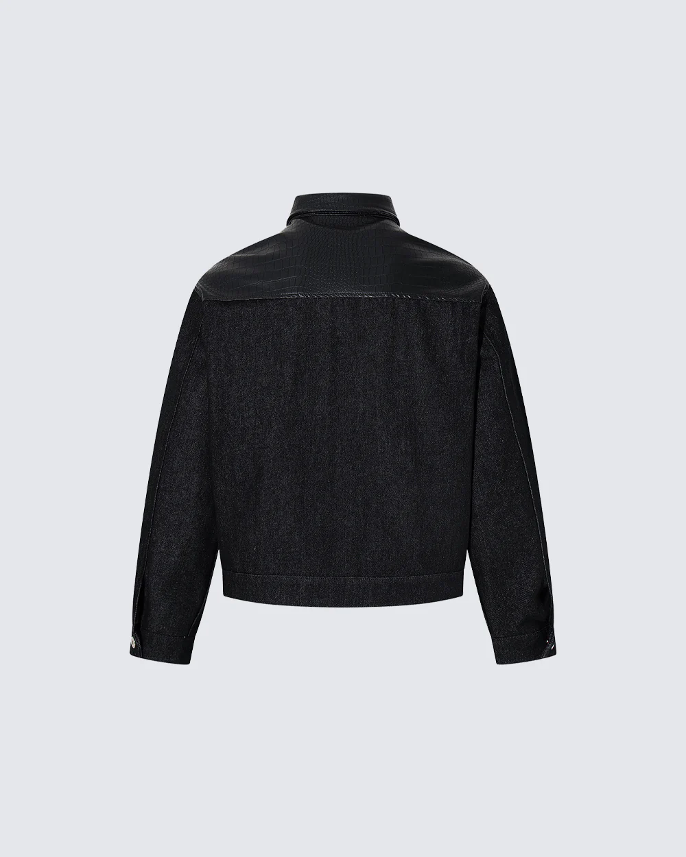 Raw Denim Leather Patchwork Jacket - Image 4