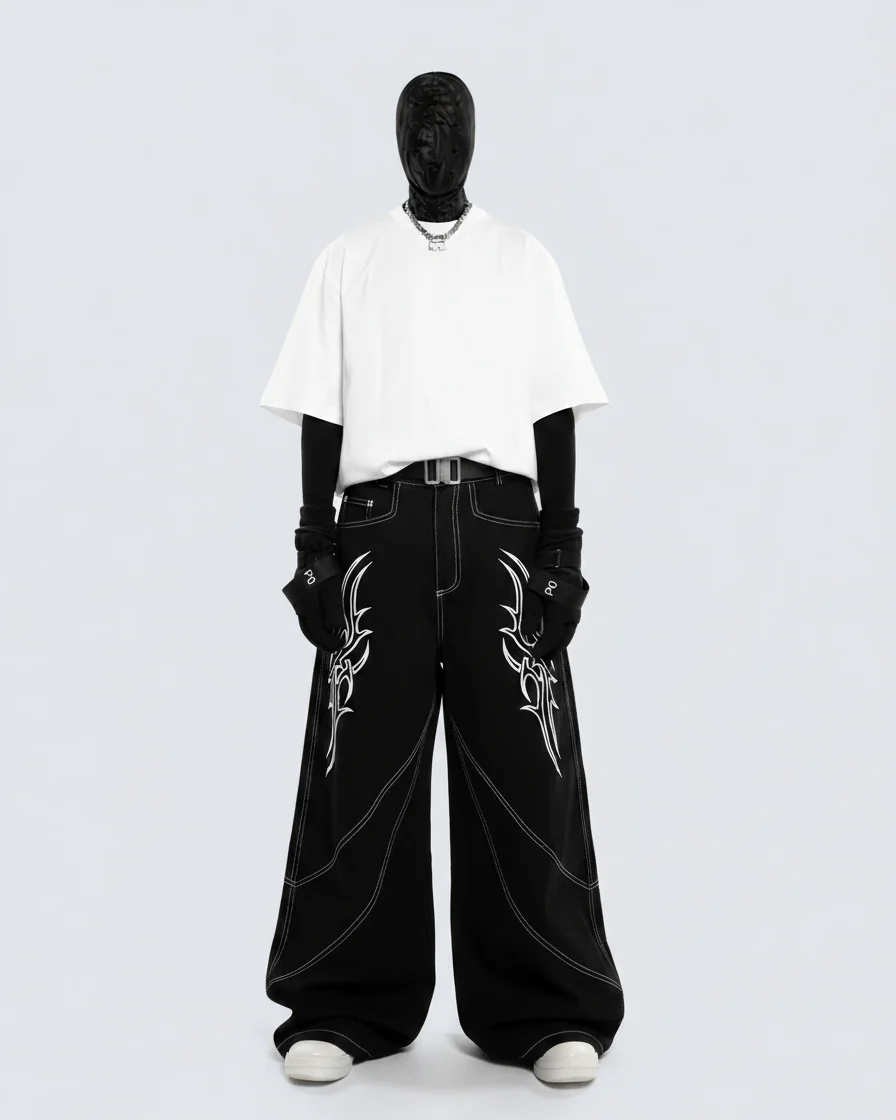 Rebellious Threads—Bold Black Denim Pants - Image 2
