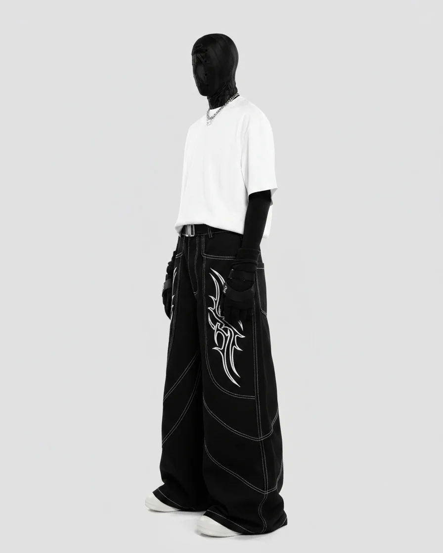 Rebellious Threads—Bold Black Denim Pants - Image 3