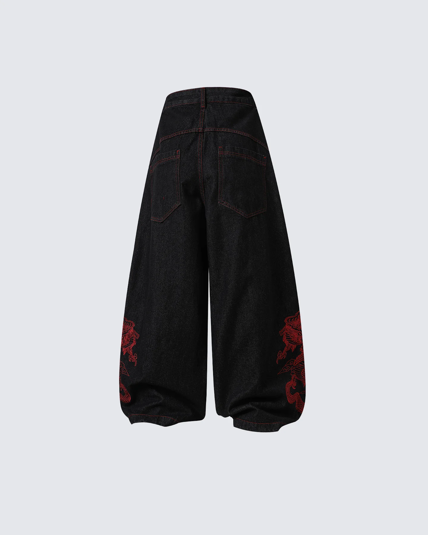 Red Dragon Embroidered Denim Pants - Image 4