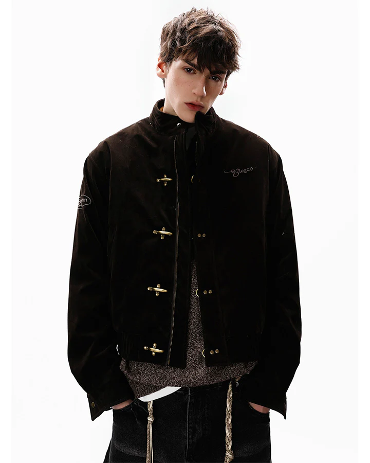 Retro Aviation Buckle Stand Collar Jacket - Image 3