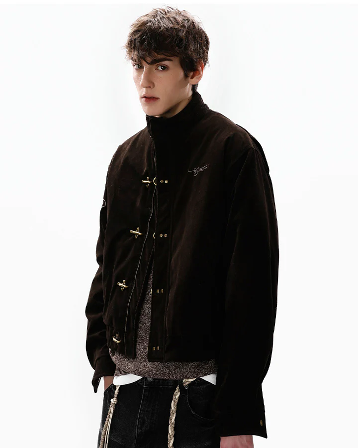 Retro Aviation Buckle Stand Collar Jacket - Image 4
