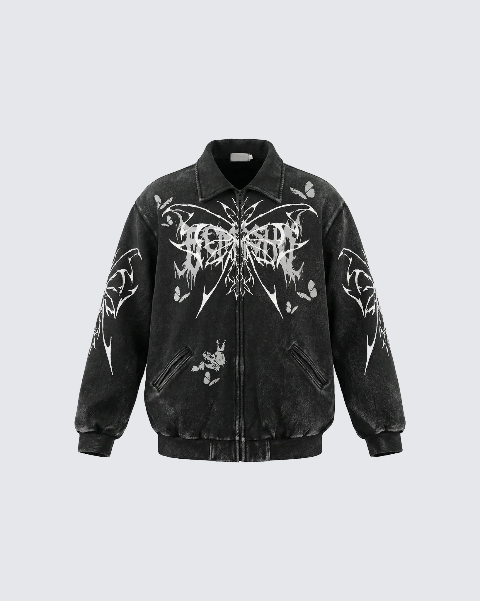 Retro Butterfly Graphic Zip-Up Jacket