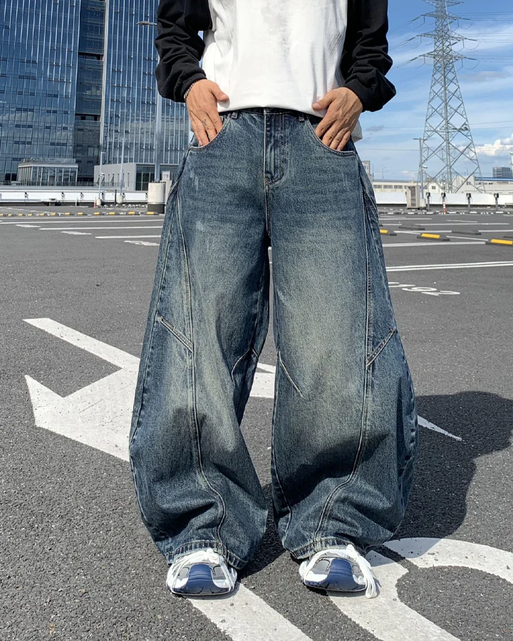 Retro Curved Blade Wide-Leg Denim Pants - Image 2