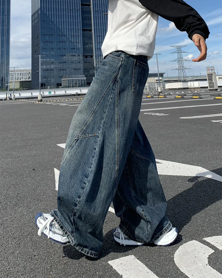 Retro Curved Blade Wide-Leg Denim Pants - Image 4