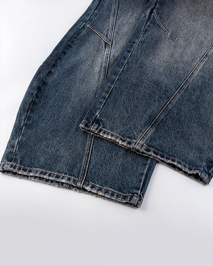 Retro Curved Blade Wide-Leg Denim Pants - Image 9