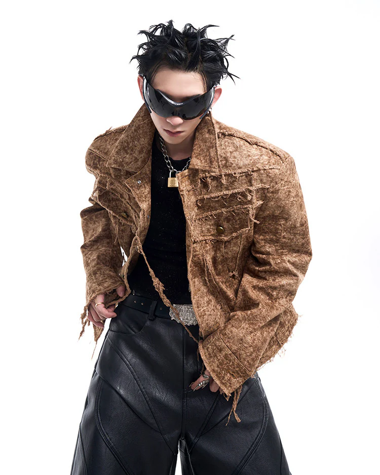 Retro Distressed Short Cotton Jacket - Image 2