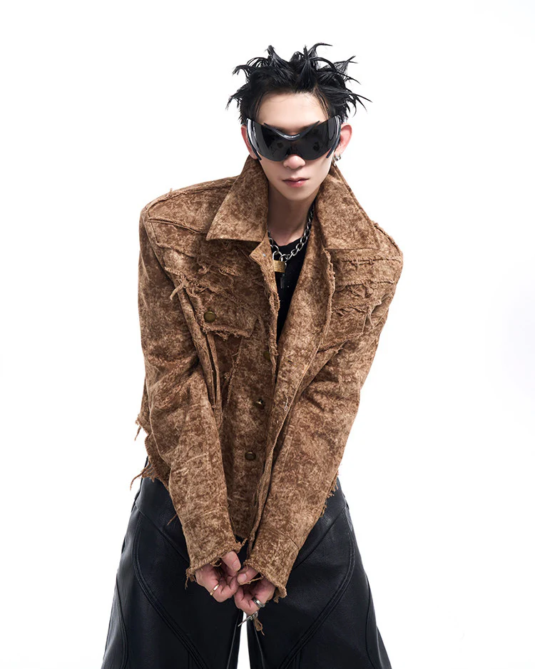 Retro Distressed Short Cotton Jacket - Image 3