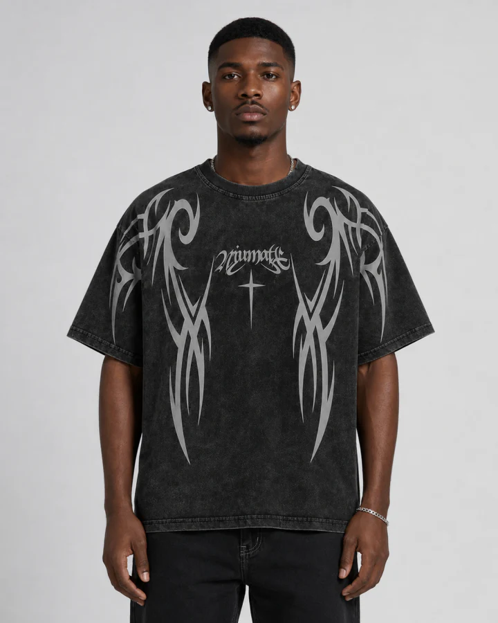 Retro Distressed Washed Design Printed Short-Sleeved T-Shirt - Image 2