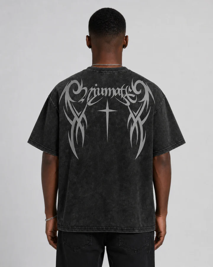 Retro Distressed Washed Design Printed Short-Sleeved T-Shirt - Image 4