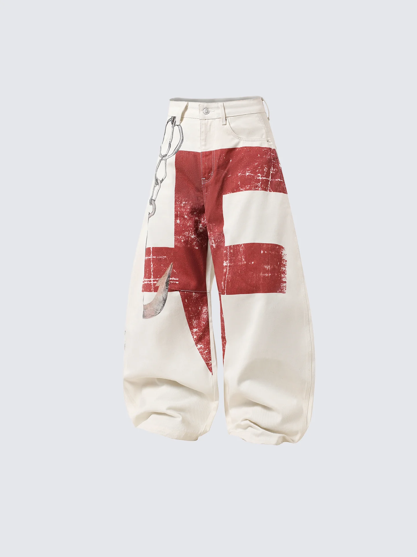 Retro Graphic Baggy Jeans with Scimitar Print - Image 7