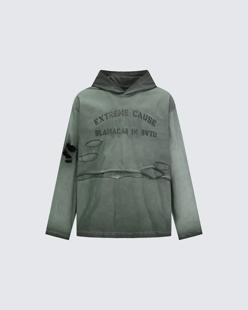Retro Letter Distressed Hooded Sweatshirt