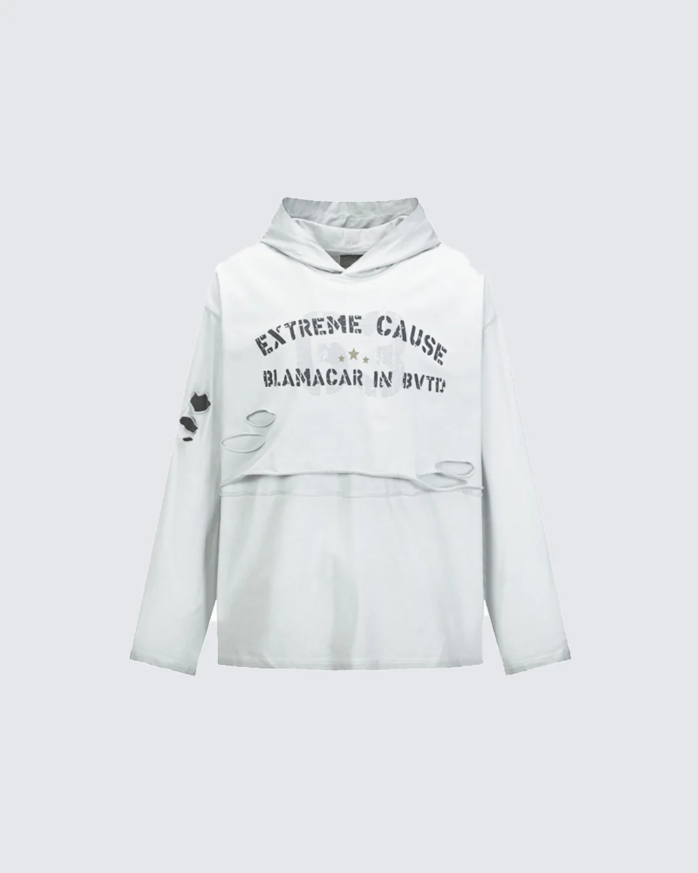 Retro Letter Distressed Hooded Sweatshirt - Image 5