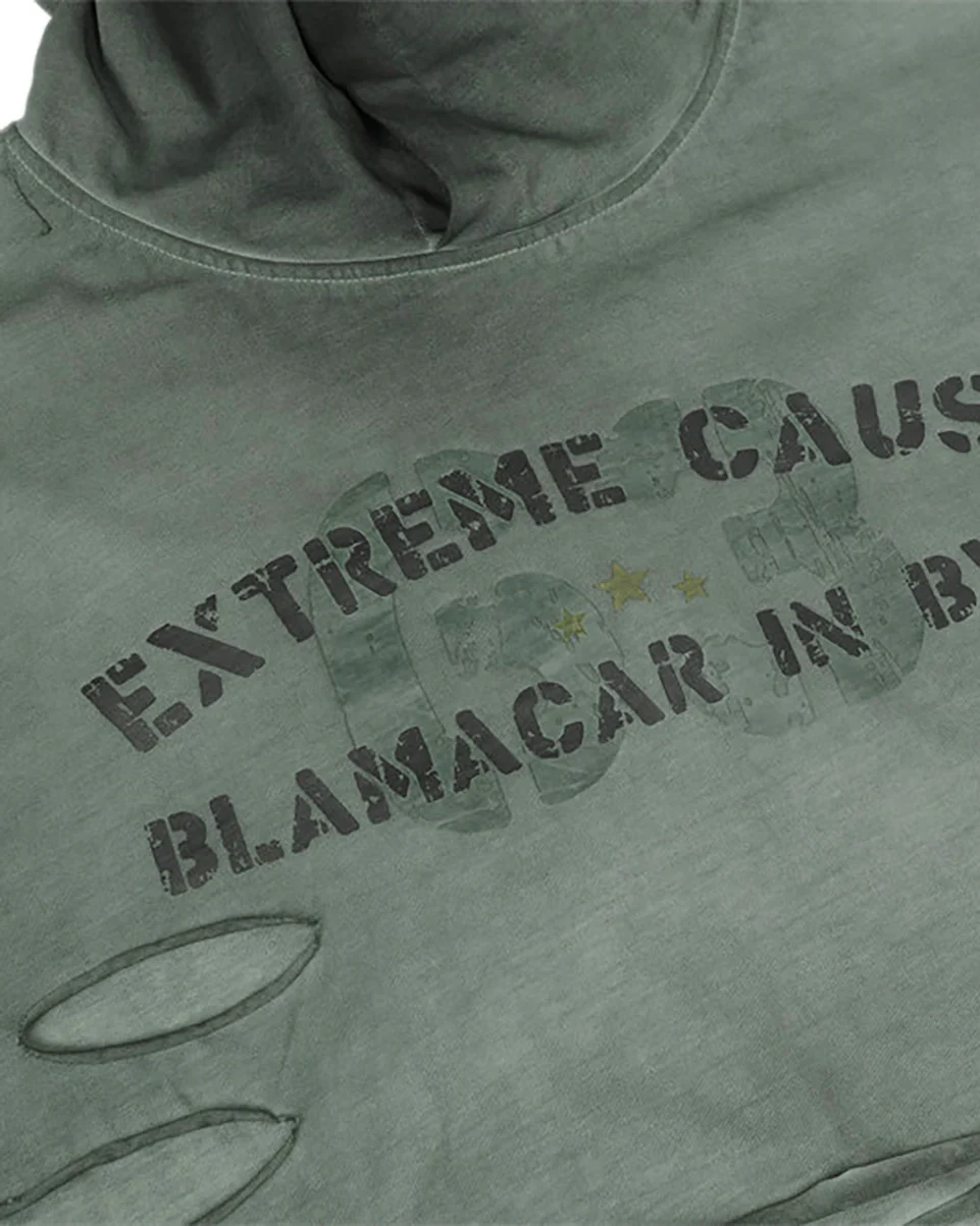 Retro Letter Distressed Hooded Sweatshirt - Image 9