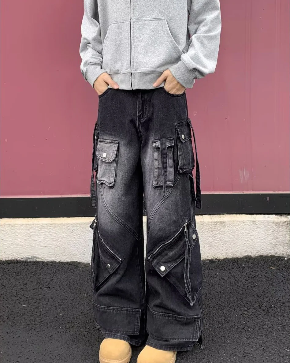 Retro Multi-Pocket Cargo Denim Pants - Image 3