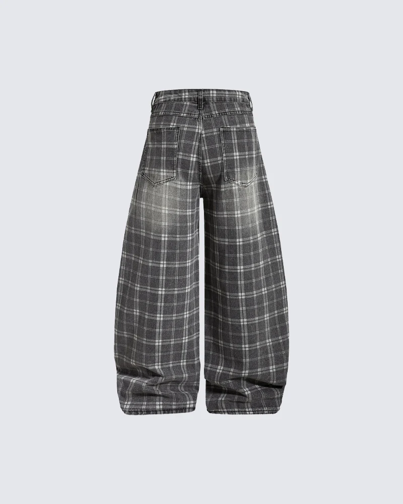 Retro Plaid Wide-Leg Casual Pants - Image 3