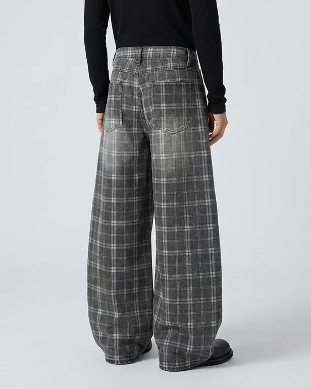 Retro Plaid Wide-Leg Casual Pants - Image 4