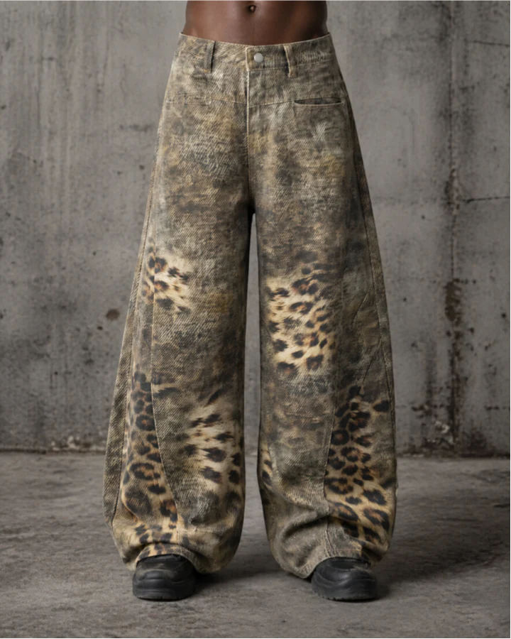 Retro Street Washed Leopard Balloon Jeans - Image 2