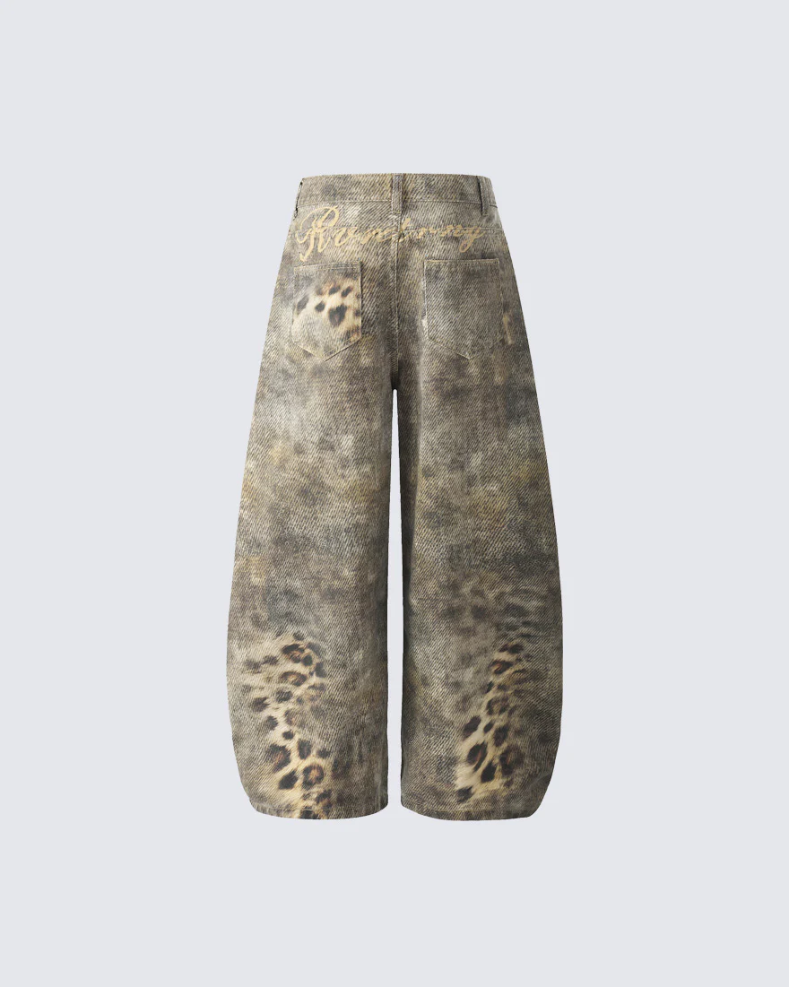 Retro Street Washed Leopard Balloon Jeans - Image 3