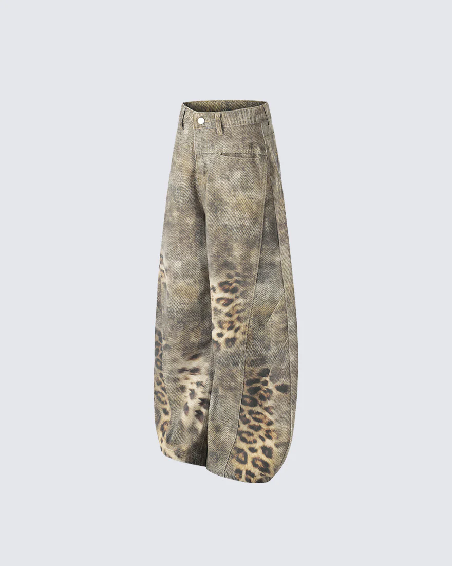 Retro Street Washed Leopard Balloon Jeans - Image 5