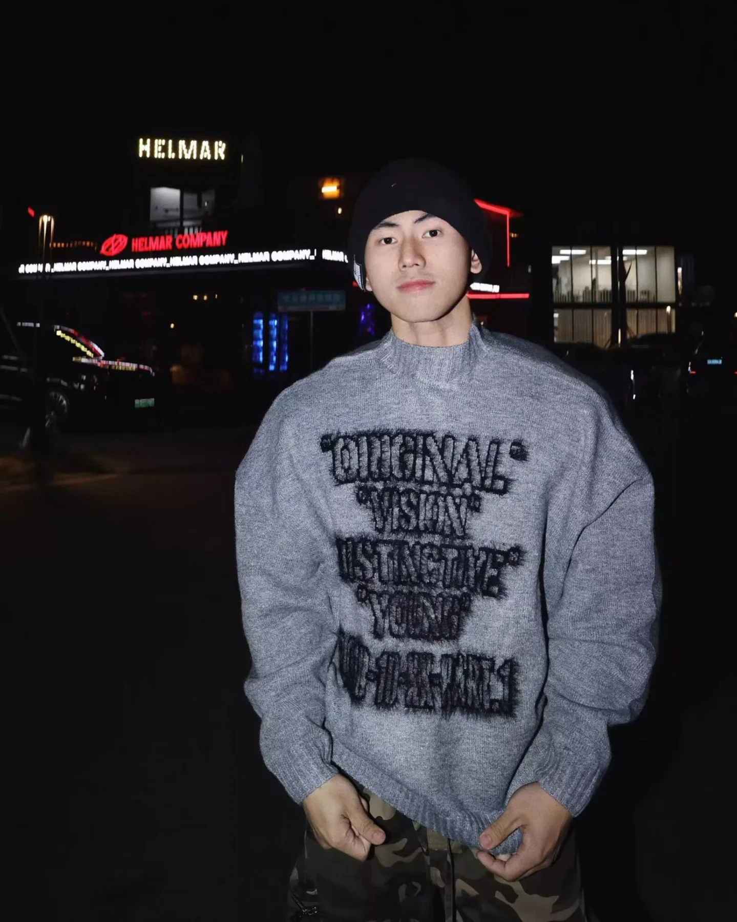 Retro Text Knit Crewneck Sweater - Image 2