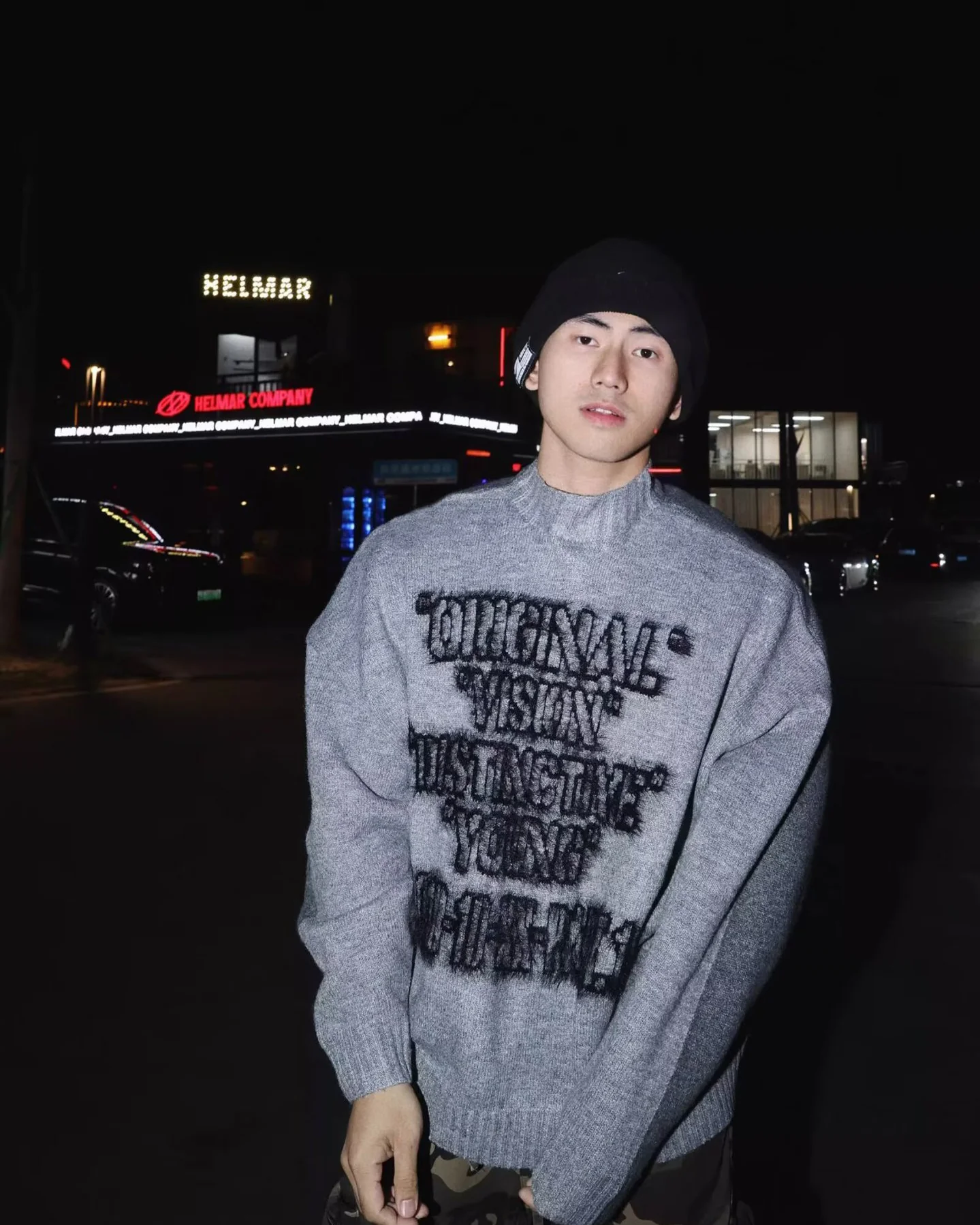 Retro Text Knit Crewneck Sweater - Image 3