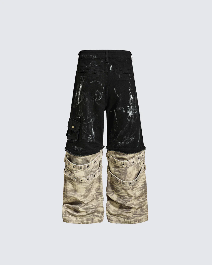 Retro Two-Tone Patchwork Split-Pocket Pants - Image 3