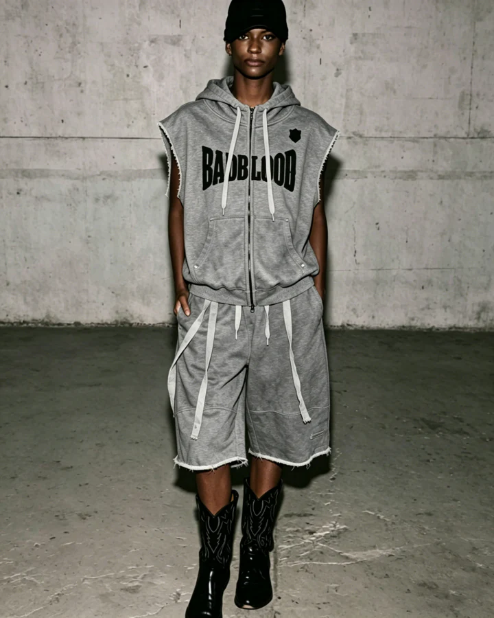 Vintage Washed Sleeveless Zip Hoodie Vest - Image 2