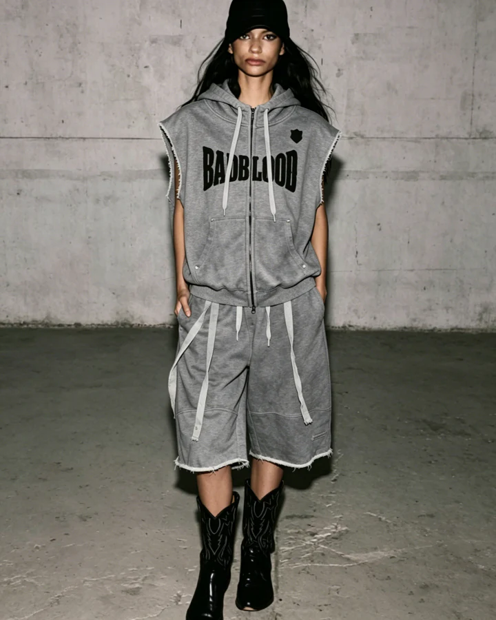 Vintage Washed Sleeveless Zip Hoodie Vest - Image 3