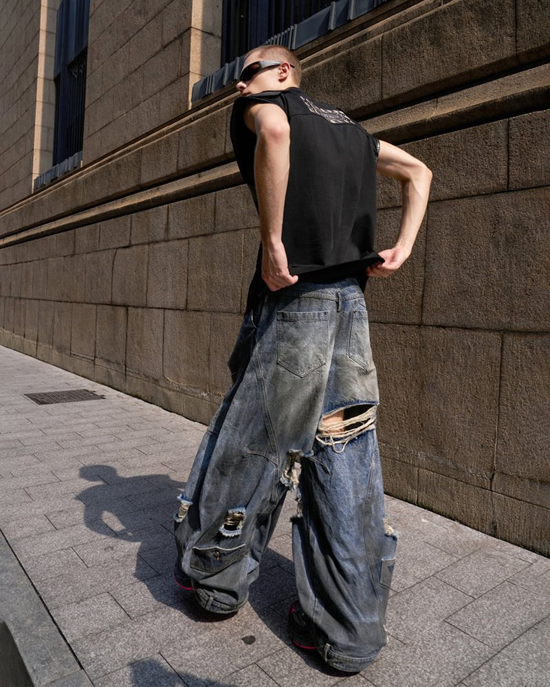Reversed Waist Distressed Blade Jeans - Image 5