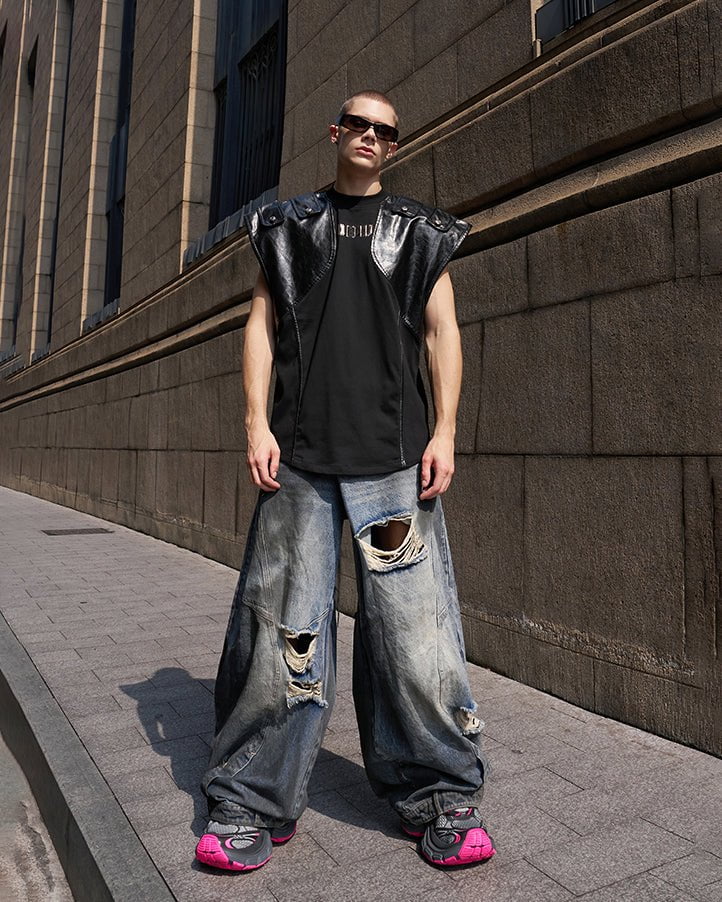 Reversed Waist Distressed Blade Jeans - Image 6