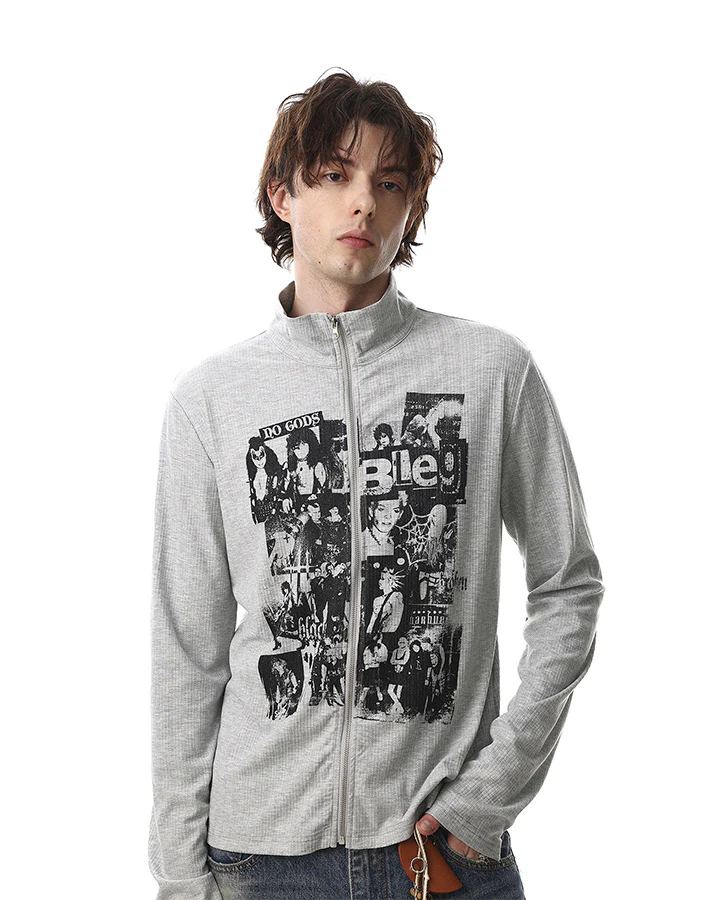 Ribbed Graphic Zip-Up Long Sleeve - Image 2