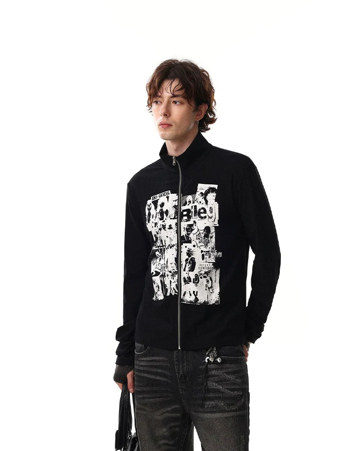 Ribbed Graphic Zip-Up Long Sleeve - Image 4