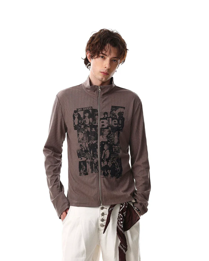 Ribbed Graphic Zip-Up Long Sleeve - Image 6