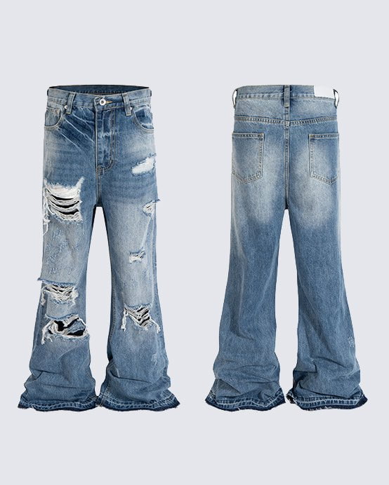 Ripped Wide Leg Flared Cat Whisker Jeans - Image 3