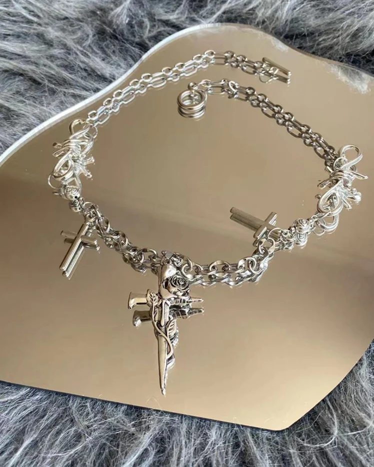 Rose Cross Pendant Necklace - Image 2