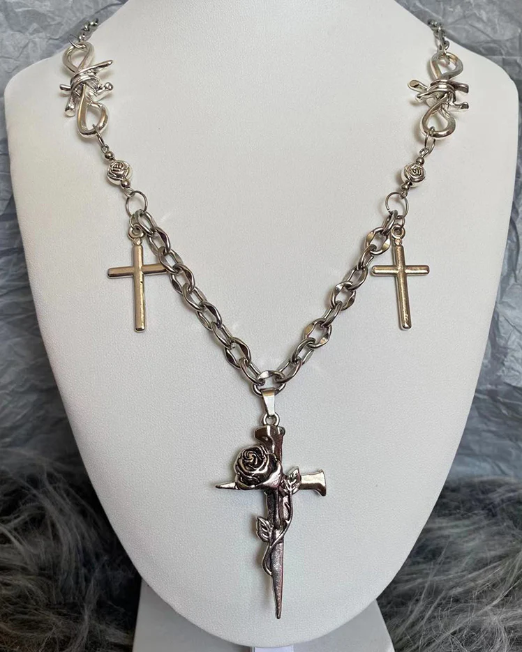 Rose Cross Pendant Necklace - Image 4