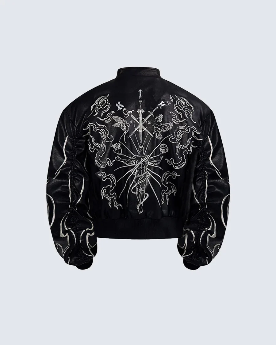 "Ascension Path" Embroidered Moto Jacket - Image 5