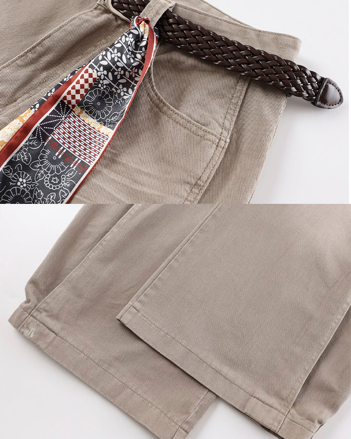Scarf Belt Wide Leg Denim Pants - Image 10